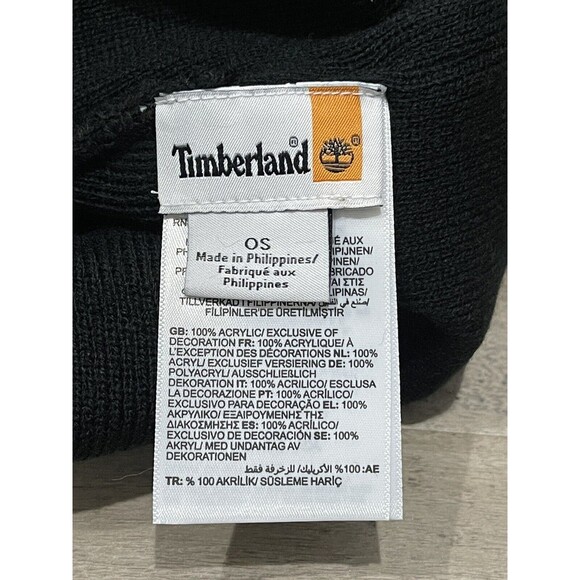 Timberland Beanie Hat Mens Black On White Classic Slouch Patch Logo T101714C - Picture 3 of 3